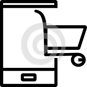 E-commerce. Shopping online. Smartphone and shopping cart icon. Vector illustration flat line minimal design. Online shopping con