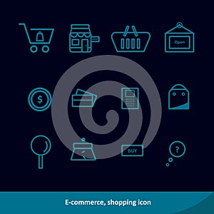 E-commerce, shopping outline icon set. Vector illustration. White background