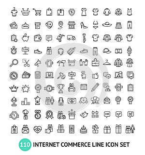 E-commerce Shopping Signs Black Thin Line Icon Set. Vector