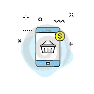 E-commerce and shopping web icons in line style. Mobile Shop, Digital marketing, Bank Card, Gifts. Vector illustration