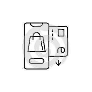 E-commerce smartphone, car, package outline vector icon.