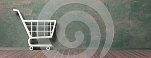 E-commerce symbol on floor and wall background. 3d illustration