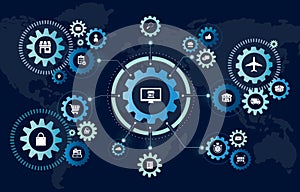 E-commerce technoogy process flow connectivity illustration