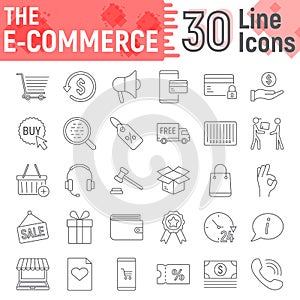 E commerce thin line icon set, Online store signs