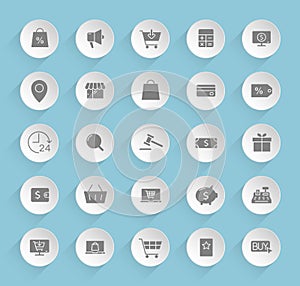 e-commerce vector icons on round puffy paper circles