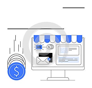 E-commerce web, v08site display with online advertising and monetary system interaction