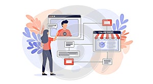 E-commerce Workflow and Online Customer Support Illustration