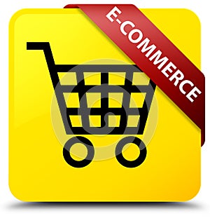 E-commerce yellow square button red ribbon in corner
