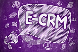 E-CRM - Cartoon Illustration on Purple Chalkboard.