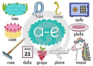 A-e digraph spelling rule educational poster set for kids