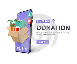 E-donation concept.close-up of gift box make an online donate via mobile phone