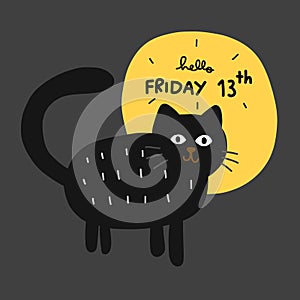 Friday 13th black cat and full moon cartoon vector