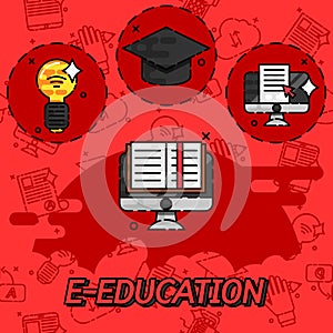 E-education flat concept icons