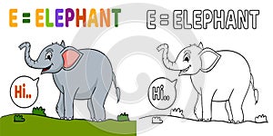 E for elephant,coloring page for kids