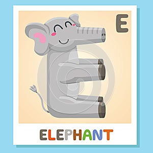 E is for Elephant. Letter E. Elephant, cute illustration. Animal alphabet.