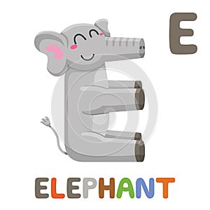 E is for Elephant. Letter E. Elephant, cute illustration. Animal alphabet