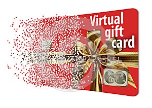 This is an e-gift card, virtual gift card disintegrating into pixels.