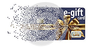 This is an e-gift card, virtual gift card disintegrating into pixels.