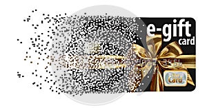 This is an e-gift card, virtual gift card disintegrating into pixels.