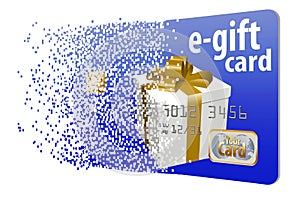 This is an e-gift card, virtual gift card disintegrating into pixels.