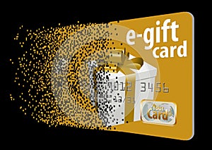 This is an e-gift card, virtual gift card disintegrating into pixels.