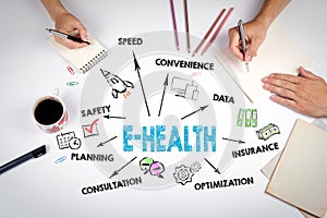 E-health concept. Chart with keywords and icons