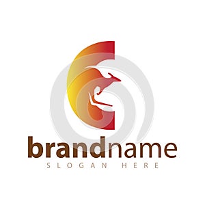 E Initial letter with kangaroo logo icon vector