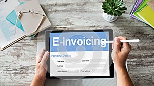 E-invoicing, Online banking and payment. TEchnology and business concept.