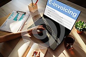 E-invoicing, Online banking and payment. TEchnology and business concept.