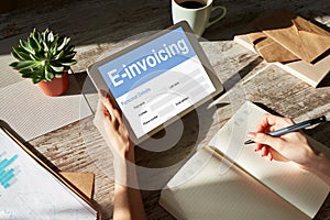 E-invoicing, Online banking and payment. Technology and business concept.