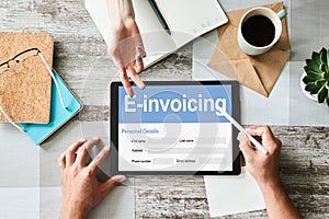 E-invoicing, Online banking and payment. Technology and business concept