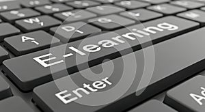 E-learning Button on Digital Keyboard Concept
