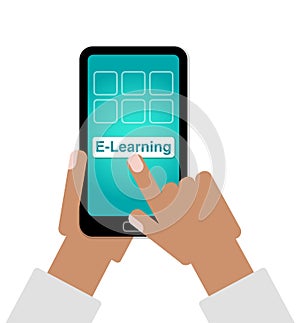 E-Learning concept as hands finger choosing Online Education on cell phone