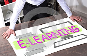 E-learning concept on a desk