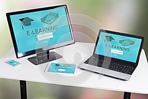 E-learning concept on different devices