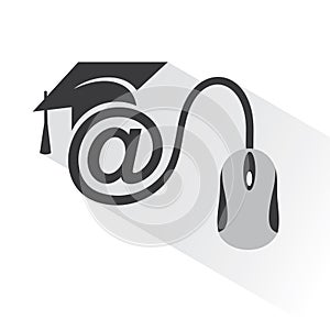 E-learning concept with graduation cap and computer mouse