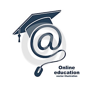 E-learning concept. Logo learning online center and graduation.