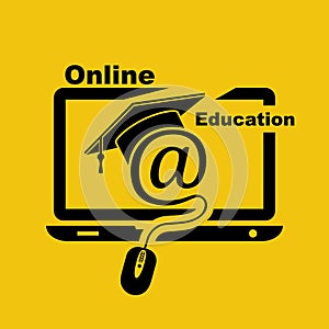 E-learning concept. Logo learning online center and graduation.