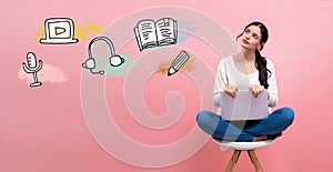 E-Learning concept with woman using a laptop