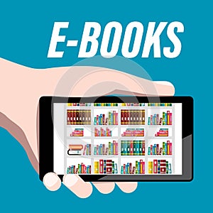 E-learning, E-books on Mobile Phone in Hand