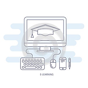 E-learning and e-education icon - distant education