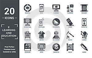 e.learning.and.education icon set. include creative elements as education, parchment, eraser, self-learning, notes, teacher desk