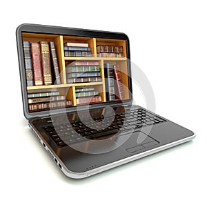 E-learning education internet library or book store. Laptop and