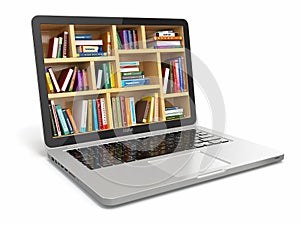 E-learning education or internet library. Laptop and books.