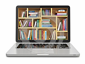 Formazione scolastica O rete informatica mondiale biblioteca. computer portatile un libri 