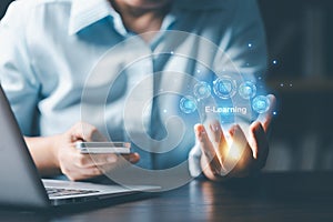 E-learning education internet technology webinar online courses concept. Online education training and e-learning webinar on