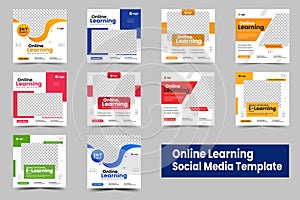 E-learning education social media post banner template or online school admission flyer template