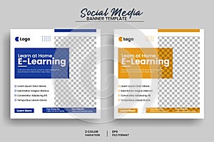 E-learning education social media post banner template or online school admission flyer template