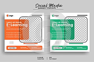 E-learning education social media post banner template or online school admission flyer template