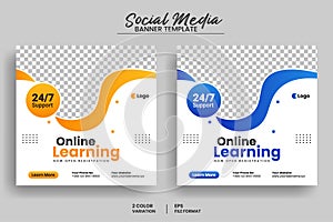 E-learning education social media post banner template or online school admission flyer template